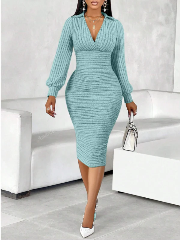 Casual Knitted Dress with Deep V
