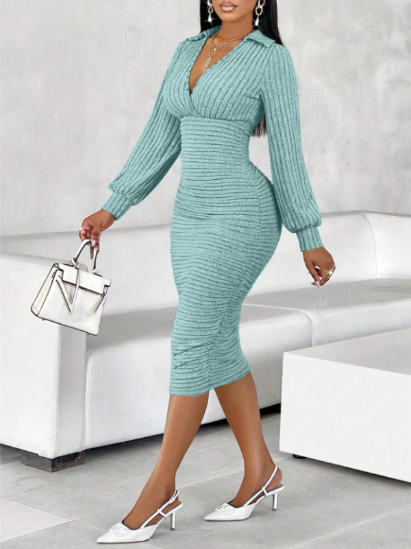 Casual Knitted Dress with Deep V - Image 4