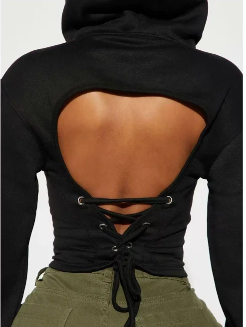 Casual Sexy Tie Back Hoodie - Image 3