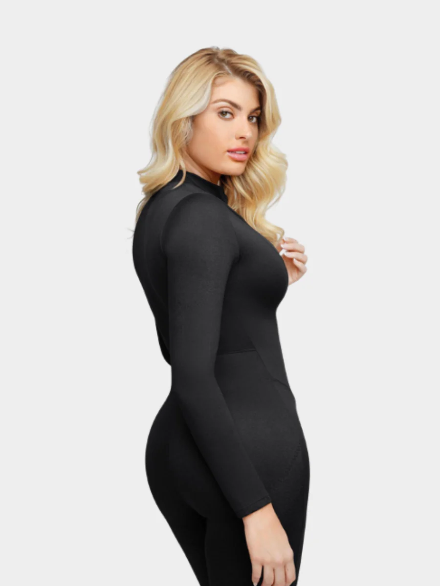 Long Sleeve Zip Front Sculpting Jumpsuit - Image 4