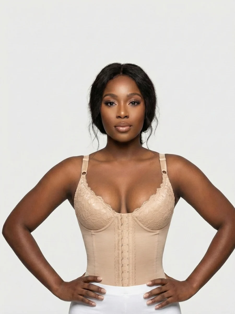 Seamless Satin Corset with Lace Cups - Image 3