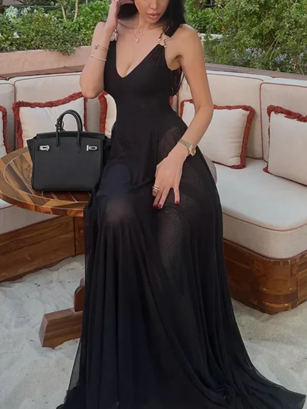 Sheer Mesh V-Neck Dress - Image 10