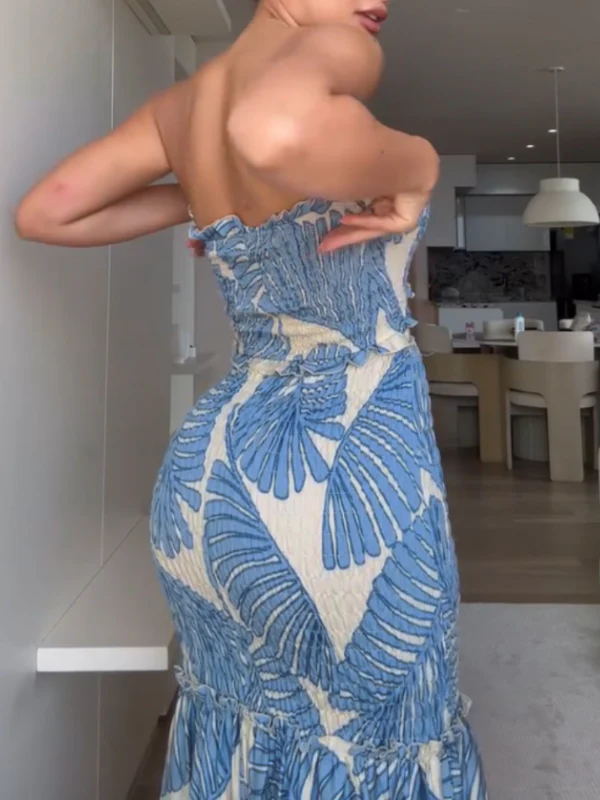 Tropical Ruched Mermaid Maxi Dress - Image 5