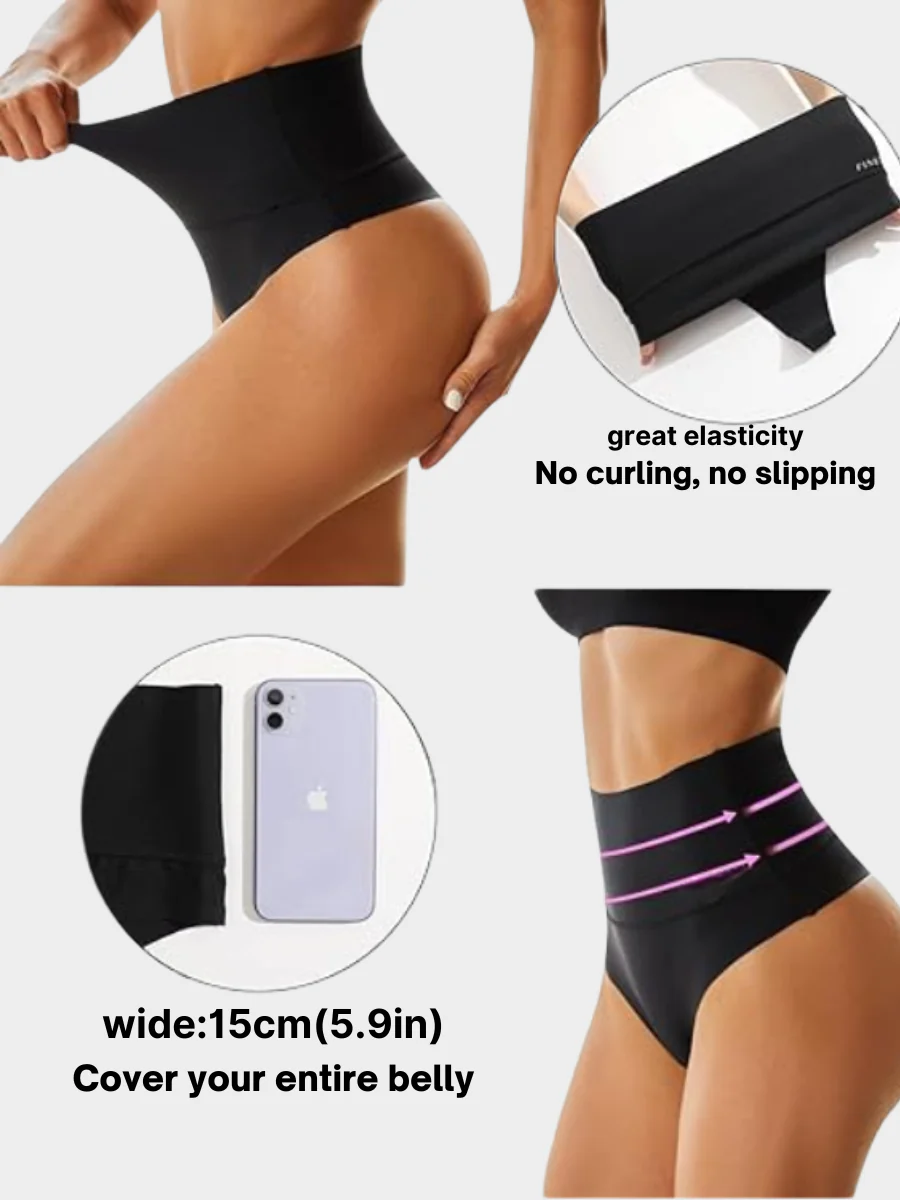 Women High Waist Tummy Shaping Invisible Underwear 5 Pack - Image 3