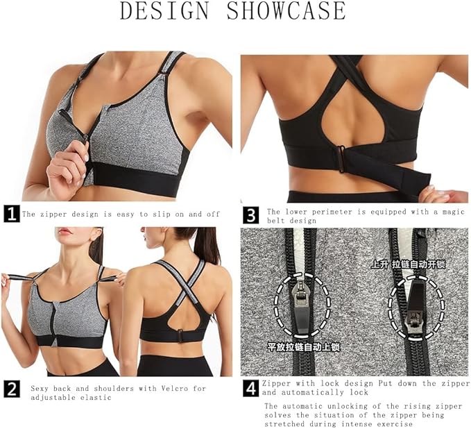 Zipper Support Sports Bra Set - Image 4